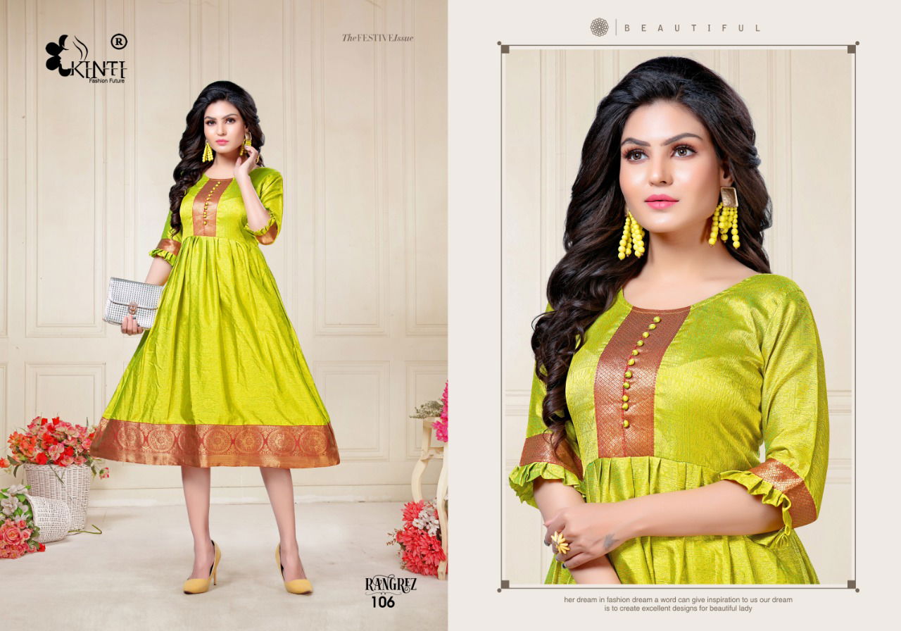 Kinti Rangrez Aura Fancy Flair Block Silk Festive Wear  Anarkali Printed Kurtis Collection 